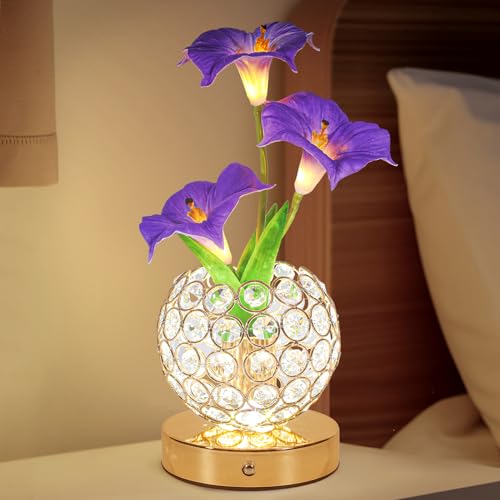 Lazzgan Morning Glory Flower Lamp, Rechargeable Cordless Touch Table Lamp, 3 Color Dimmable LED Night Light, Bedroom Bedside Touch Nightstand Lamp Artificial Flowers Housewamring, Gifts for Women Mom - Image 1