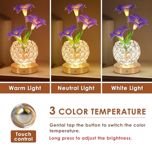Lazzgan Morning Glory Flower Lamp, Rechargeable Cordless Touch Table Lamp, 3 Color Dimmable LED Night Light, Bedroom Bedside Touch Nightstand Lamp Artificial Flowers Housewamring, Gifts for Women Mom - Image 2