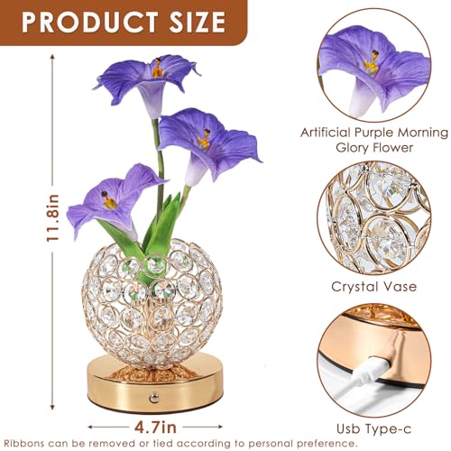 Lazzgan Morning Glory Flower Lamp, Rechargeable Cordless Touch Table Lamp, 3 Color Dimmable LED Night Light, Bedroom Bedside Touch Nightstand Lamp Artificial Flowers Housewamring, Gifts for Women Mom - Image 4