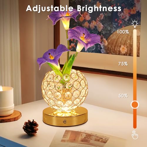 Lazzgan Morning Glory Flower Lamp, Rechargeable Cordless Touch Table Lamp, 3 Color Dimmable LED Night Light, Bedroom Bedside Touch Nightstand Lamp Artificial Flowers Housewamring, Gifts for Women Mom - Image 3