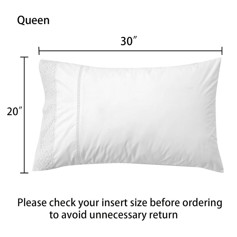 RANZNAZ 100% Cotton Lace Pillow Cases Queen Size Set of 2 - White Good Feeling Pillowcases 2 Pack with Envelope Closure, Elegant Lace,Softer and Breathable Pillow Case(20x30â€) - Image 2