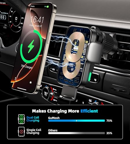 GuMosh Dual Coil 15W Cup Phone Holder Mount,Wireless Car Charger Auto-Clamping Fast Charging Vent Phone Holders for Your Car for iPhone 17/16/15,Samsung Flip S25 S24 S23 S22 Ultra - Image 2