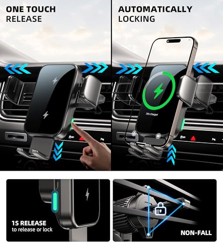 GuMosh Dual Coil 15W Cup Phone Holder Mount,Wireless Car Charger Auto-Clamping Fast Charging Vent Phone Holders for Your Car for iPhone 17/16/15,Samsung Flip S25 S24 S23 S22 Ultra - Image 5