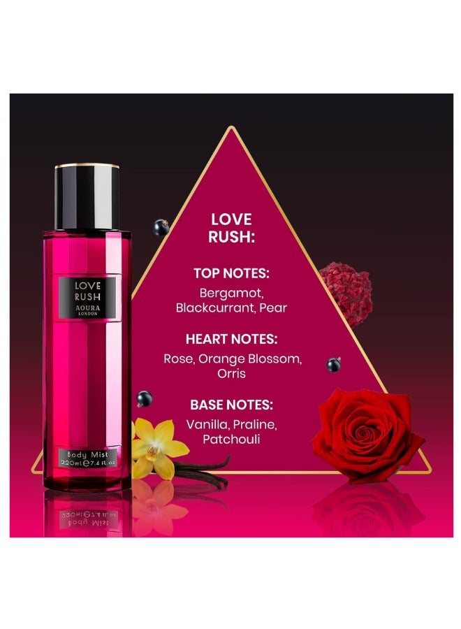 Aoura London Aoura London Women's Body Mist Bundle | 220ml | Pack of 3 | Includes Midnight Passion, Love Rush & Paradise Bliss | Sweet, Floral & Fruity Scents | Long-Lasting Perfumed Fragrance Sprays - Image 2