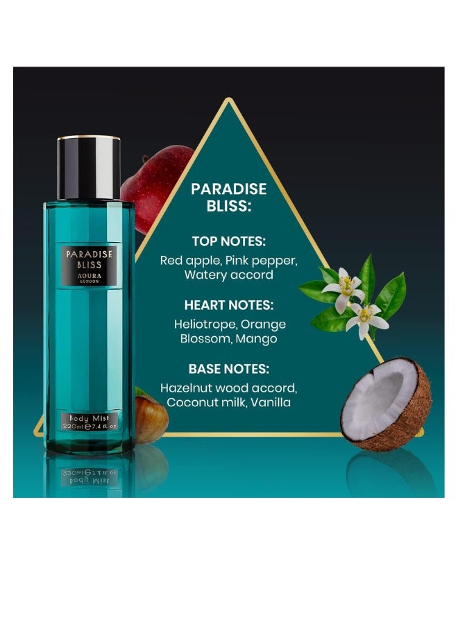 Aoura London Aoura London Women's Body Mist Bundle | 220ml | Pack of 3 | Includes Midnight Passion, Love Rush & Paradise Bliss | Sweet, Floral & Fruity Scents | Long-Lasting Perfumed Fragrance Sprays - Image 3