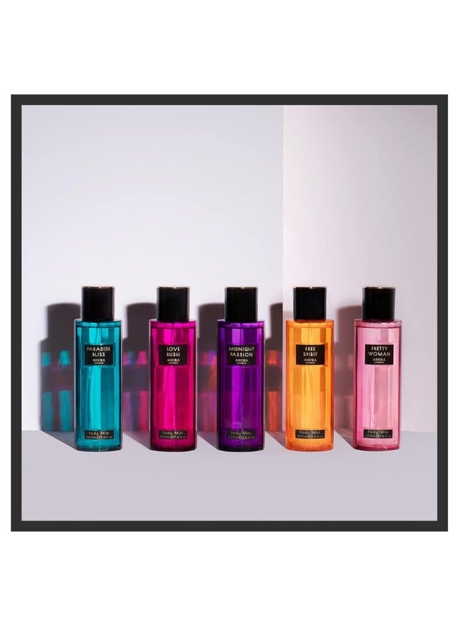 Aoura London Aoura London Women's Body Mist Bundle | 220ml | Pack of 3 | Includes Midnight Passion, Love Rush & Paradise Bliss | Sweet, Floral & Fruity Scents | Long-Lasting Perfumed Fragrance Sprays - Image 5