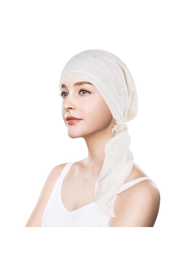 حجاب نسائي مطوي على شكل منديل رأس مربوط مسبقًا عمامة طويلة الذيل قبعة فضفاضة - Image 3