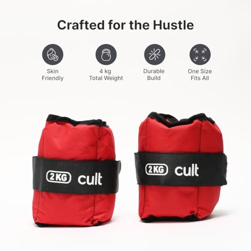 Cult Heavy Duty 4 kg Ankle Weights 2 kg Each with Reinforced Stitching for Strength Training, Running, Yoga, Pilates, Leg & Core Workouts - Image 4
