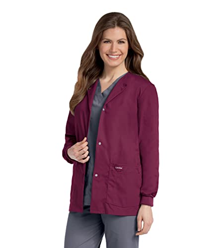 Landau Essentials Relaxed Fit 4-Pocket Snap-Front Scrub Jacket for Women 7525 Wine - Image 1
