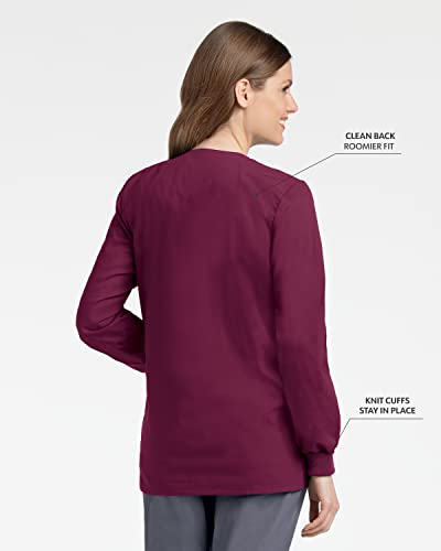 Landau Essentials Relaxed Fit 4-Pocket Snap-Front Scrub Jacket for Women 7525 Wine - Image 3