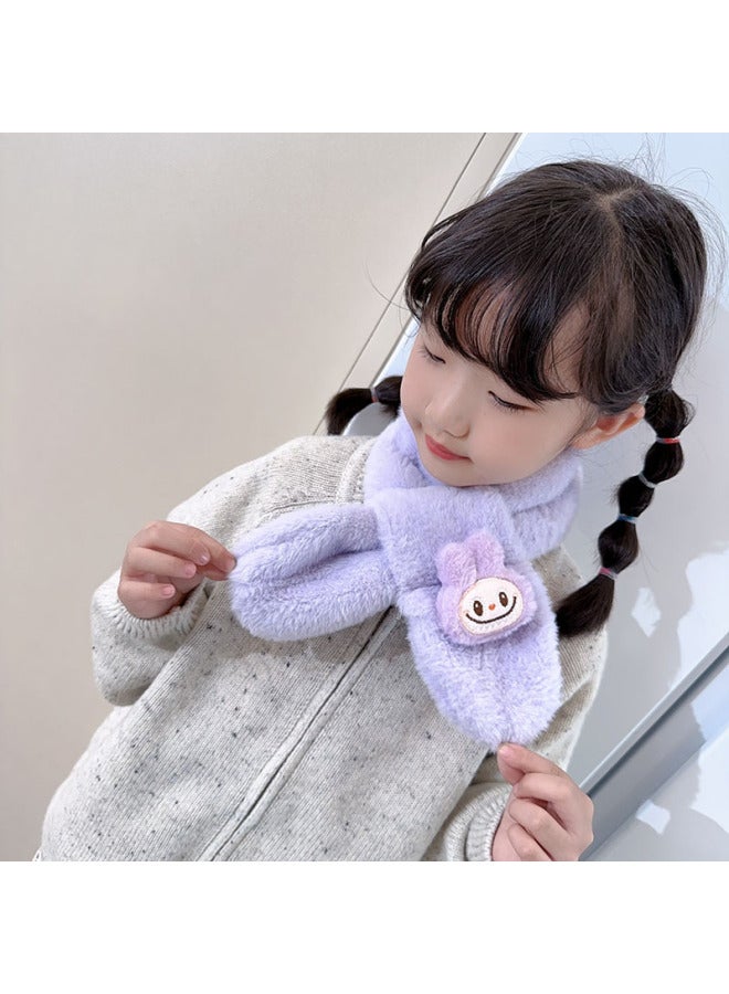 Cute Cartoon Plush Kidsren's Scarf Autumn And Winter Warm Cross Neck Scarf For Boys And Girls Thickeneded Cold-proof Neck Protector