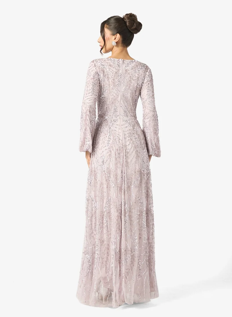 MARYISA Imara Modest Embellished Sequin Maxi Dress