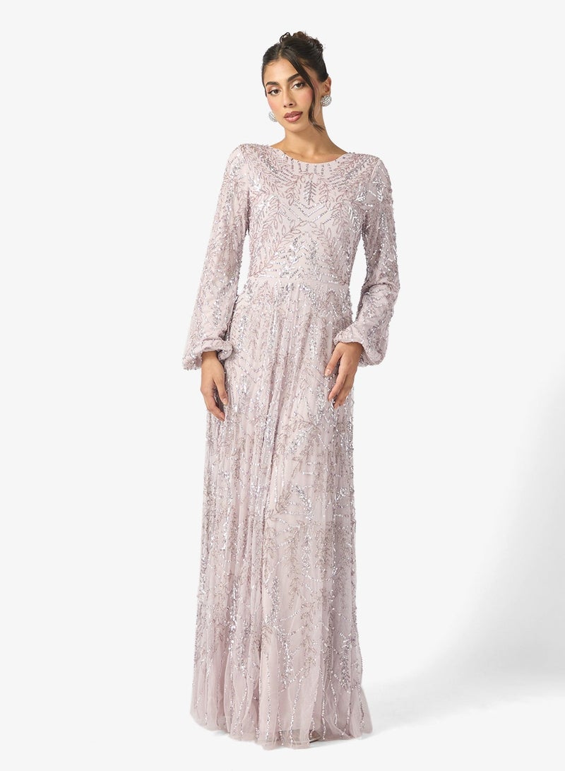 ماري فستان ماكسي منفوش بأكمام مزينة بالترتر من إمارة - Image 4