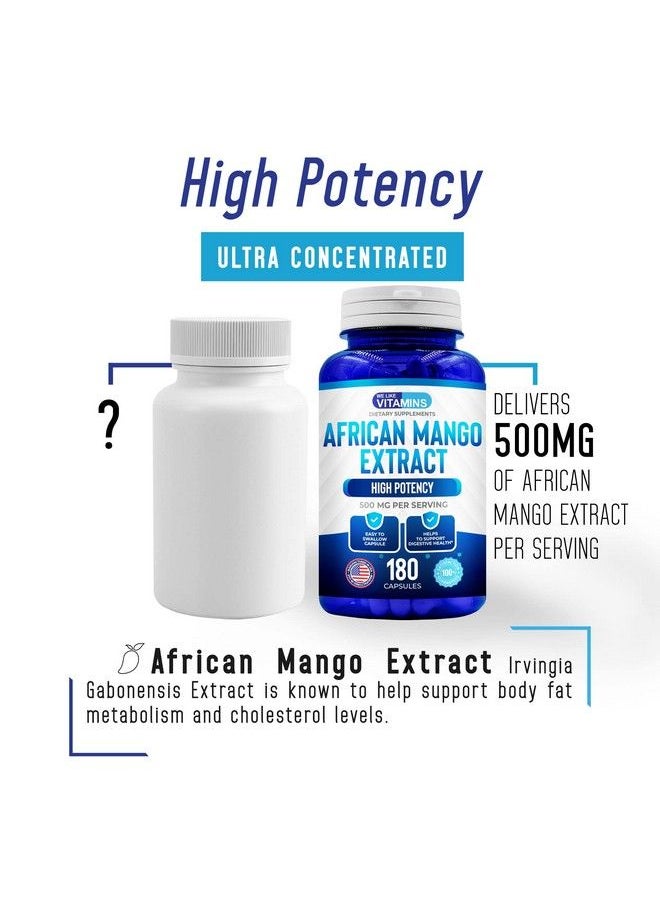 We Like Vitamins - African Mango Extract 500Mg 5000Mg Equivalent 10:1 Extract 180 Capsules 6 Month Supply Of African Mango Capsules Supports Metabolism Of Fat And Digestive Health - Image 1