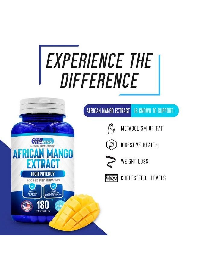 We Like Vitamins - African Mango Extract 500Mg 5000Mg Equivalent 10:1 Extract 180 Capsules 6 Month Supply Of African Mango Capsules Supports Metabolism Of Fat And Digestive Health - Image 1