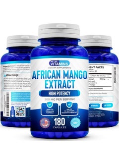 African Mango Extract 500Mg 5000Mg Equivalent 10:1 Extract 180 Capsules 6 Month Supply Of African Mango Capsules Supports Metabolism Of Fat And Digestive Health