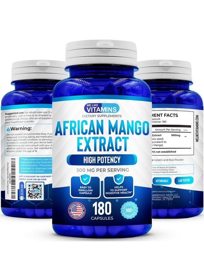 We Like Vitamins - African Mango Extract 500Mg 5000Mg Equivalent 10:1 Extract 180 Capsules 6 Month Supply Of African Mango Capsules Supports Metabolism Of Fat And Digestive Health - Image 1