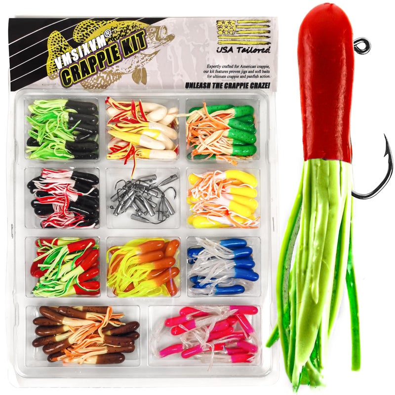 VMSIXVM 165 Pcs Tube Lures Crappie Lures with Jig Heads Soft Plastic Baits for Bass Fishing, Tube Worms Jigs Hooks Rigs Swimbait for Freshwater Saltwater - Image 1