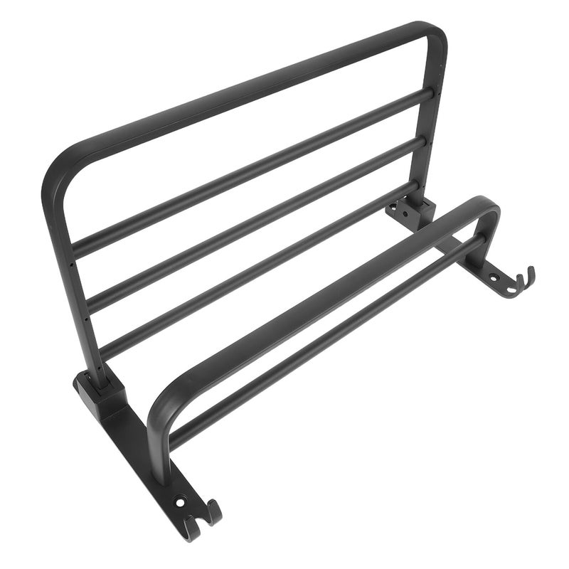 Double Bar Wall Mounted Towel Rack With Hooks 40cm Gunmetal Bathroom Holder Organizer - Image 2