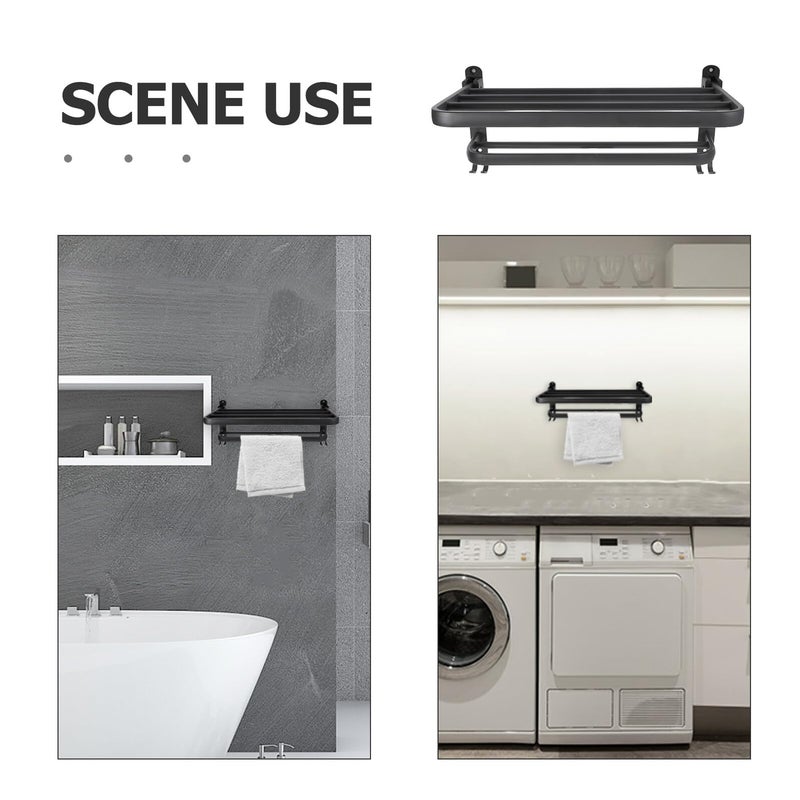 Double Bar Wall Mounted Towel Rack With Hooks 40cm Gunmetal Bathroom Holder Organizer - Image 4