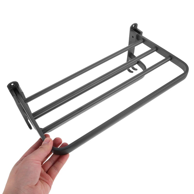 Double Bar Wall Mounted Towel Rack With Hooks 40cm Gunmetal Bathroom Holder Organizer - Image 5