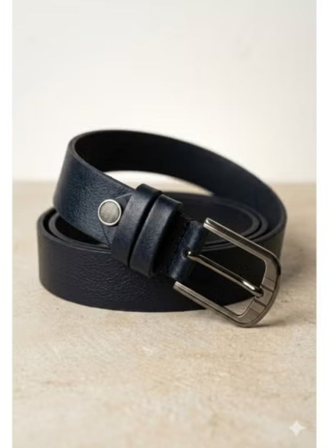 Men's classic genuine leather belt with metal buckle - 140 cm, casual waist belt for formal wear and jeans, available in black - modern and elegant design - Image 1