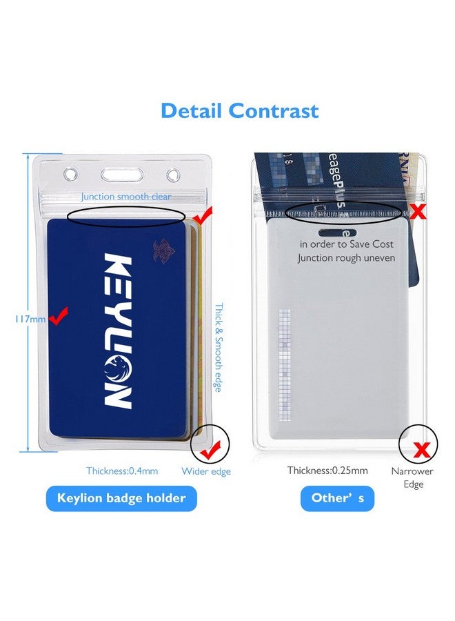 KEYLION 100 Pack Id Card Name Badge Holder Heavy Duty Clear Transparent Plastic Pvc Vertical Sleeve Pouch With Waterproof Type Resealable Zip  - Image 4