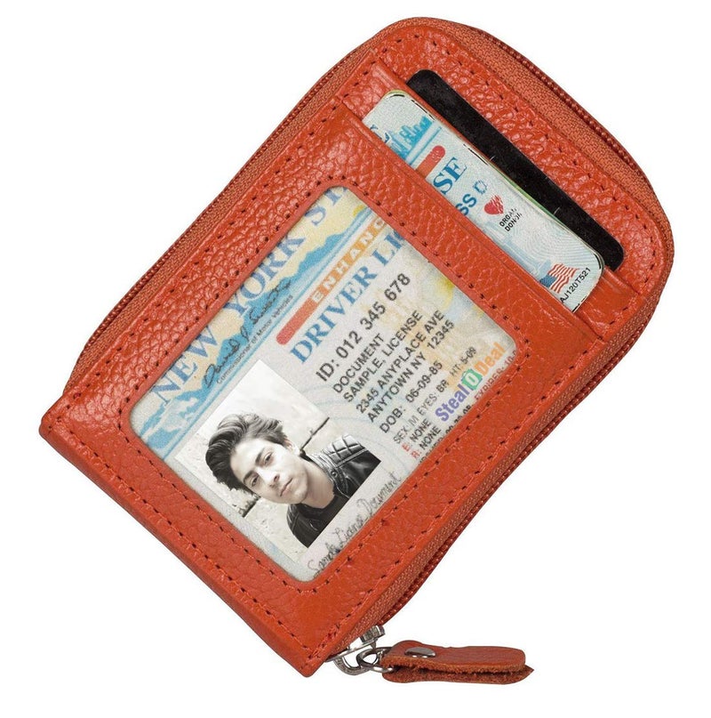 Stealodeal Orange RFID Protector Leather Credit/Debit/ATM 9 Cards Slots & 2 Cash Slots & 1 ID Slots Men/Women Card Holder - Image 2