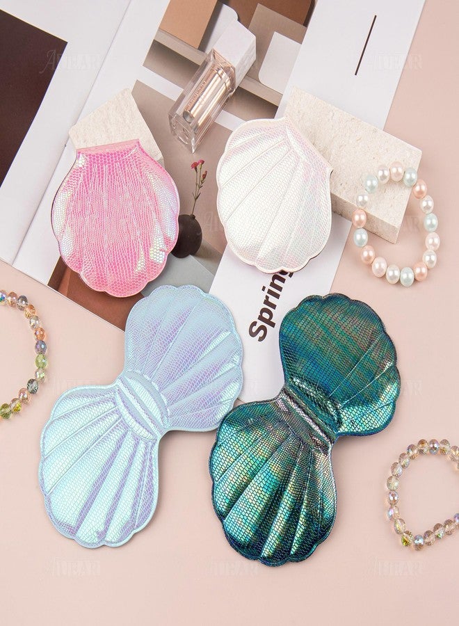 AUEAR, 4 Pack Glitter Shell Double-Sided Magnification Makeup Mirrors Colors Handheld Compact for Purse Handbag Pocket - Image 4