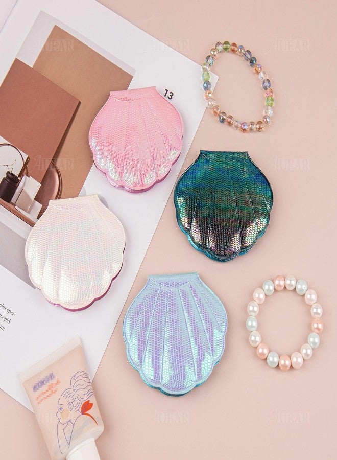 AUEAR, 4 Pack Glitter Shell Double-Sided Magnification Makeup Mirrors Colors Handheld Compact for Purse Handbag Pocket - Image 3