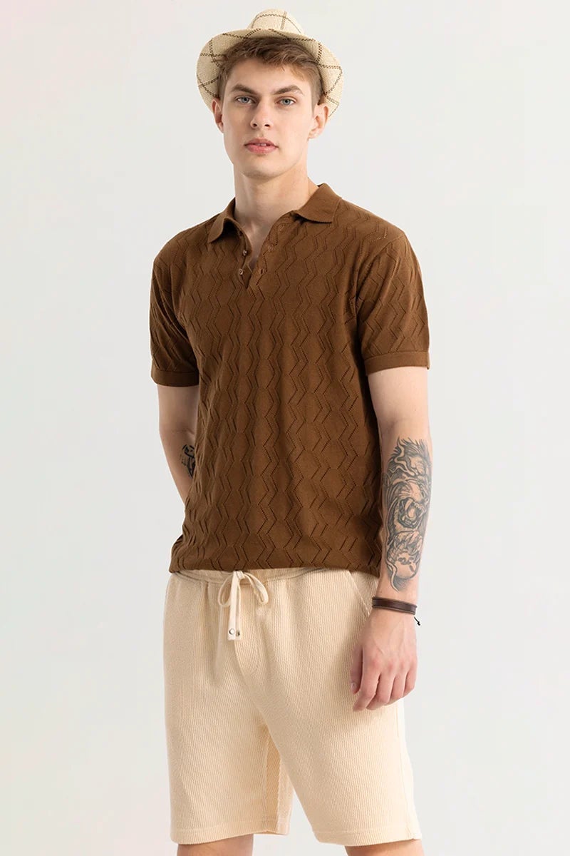 SNITCH Baldassare Brown Knitted Polo T-Shirt - Image 5