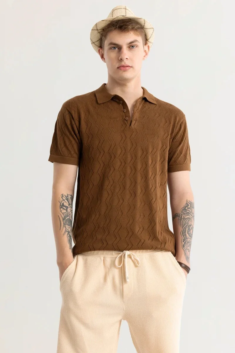 SNITCH Baldassare Brown Knitted Polo T-Shirt