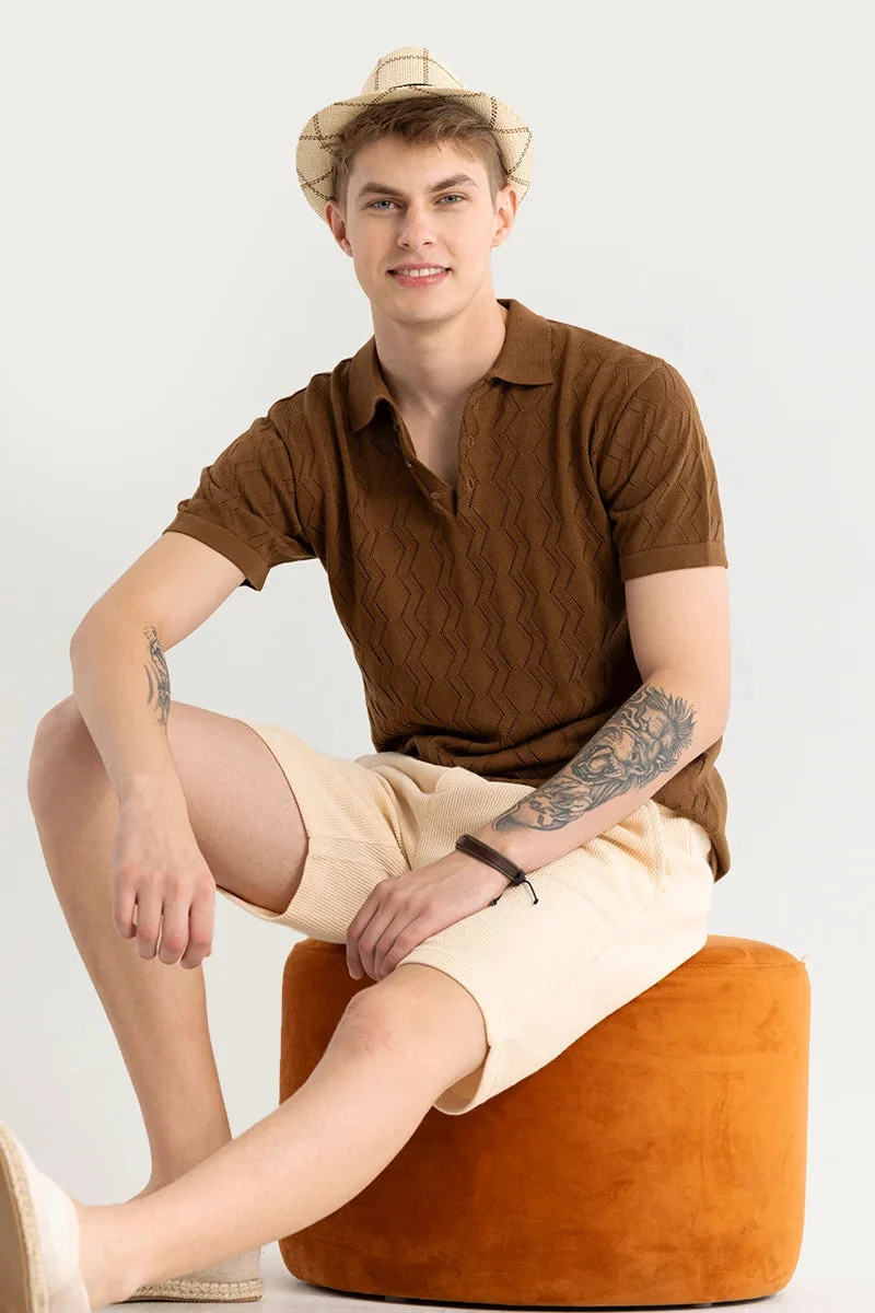 Snitch Brown Baldassare Brown Knitted Polo T-Shirt for Men | Best Price UAE
