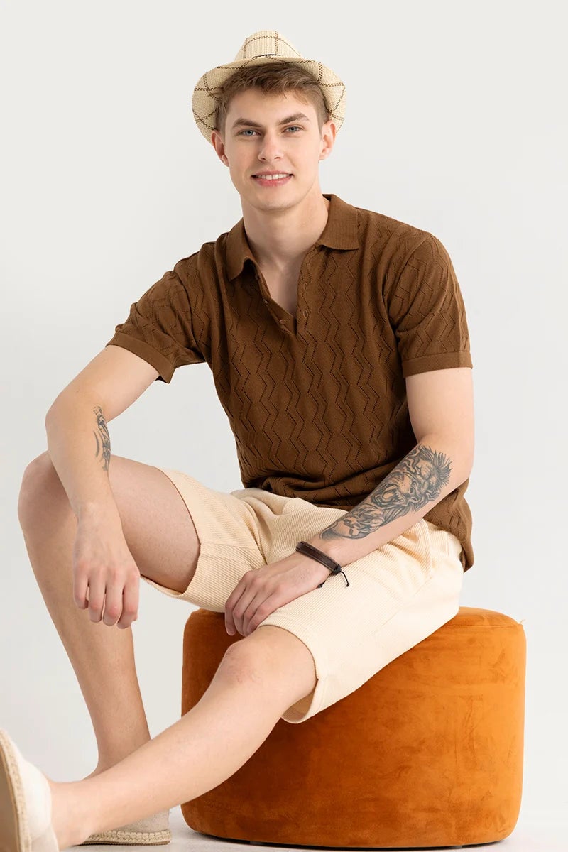 SNITCH Baldassare Brown Knitted Polo T-Shirt - Image 4