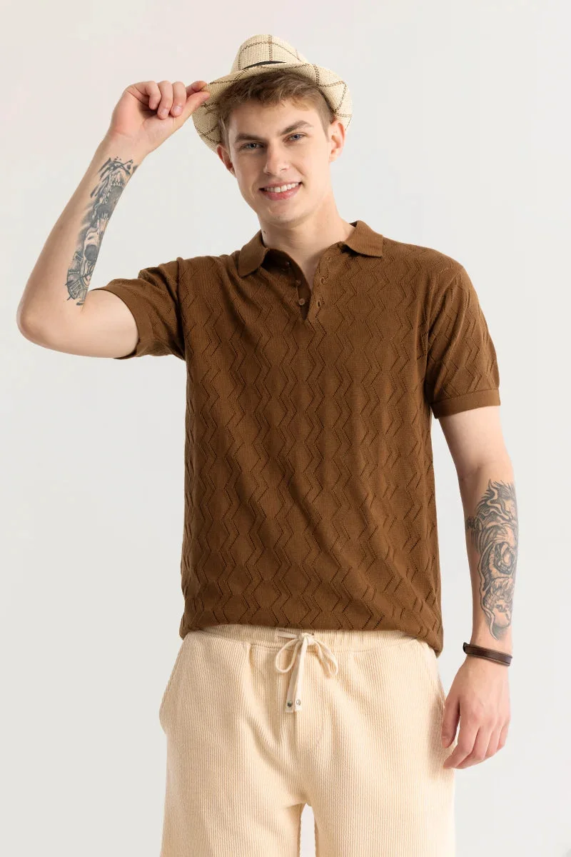Snitch Brown Baldassare Brown Knitted Polo T-Shirt for Men | Best Price UAE