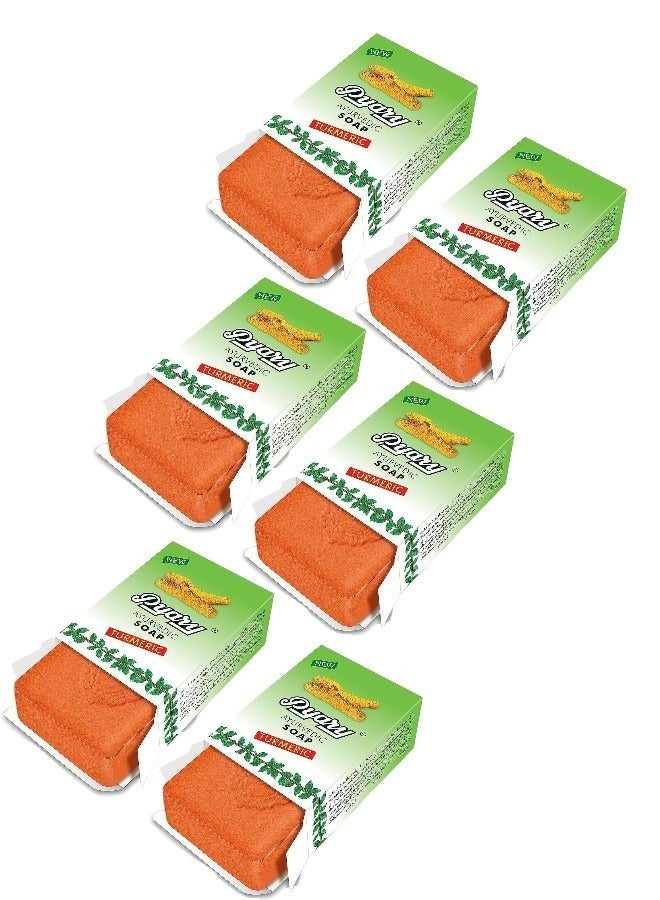 Pyary Pack of 6 All Natural Handmade Ayurvedic Turmeric Soap Bars 75g - Image 1