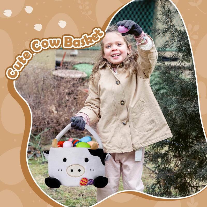 Wepop Easter Baskets for Kids, Cute Cow Easter Egg Buckets Huting Festivals Gift for Girls Boys - Image 5