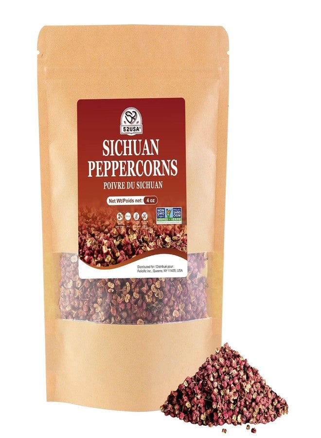 52USA Sichuan Peppercorns, Szechuan Peppercorns(4OZ), Authentic Szechuan Red Peppercorn, Less Seeds, Strong Flavor, Whole Sichuan Red Peppercorns, Tingly Numbness, Key for Mapo Tofu and Sichuan Dishes - Image 1