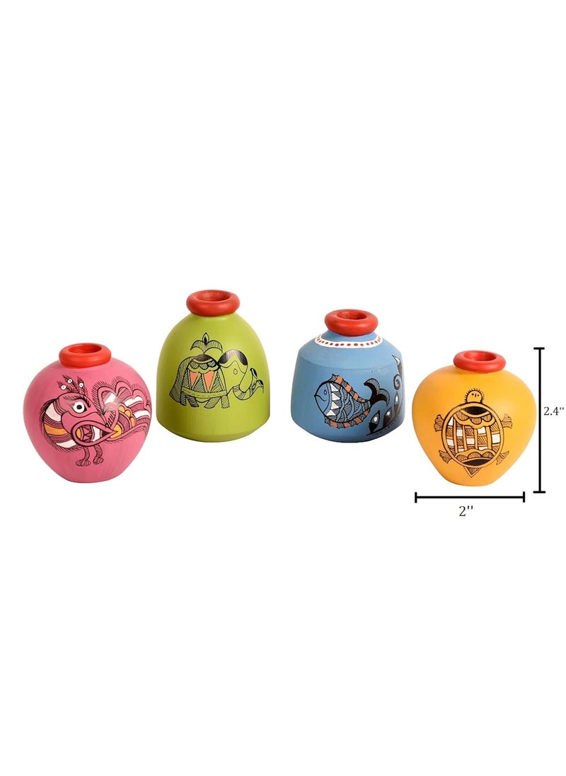 AAKRITI ART CREATIONS Aakriti Art Creations Madhubani Colored Pots Wooden Wall Ladder 16  - Image 2