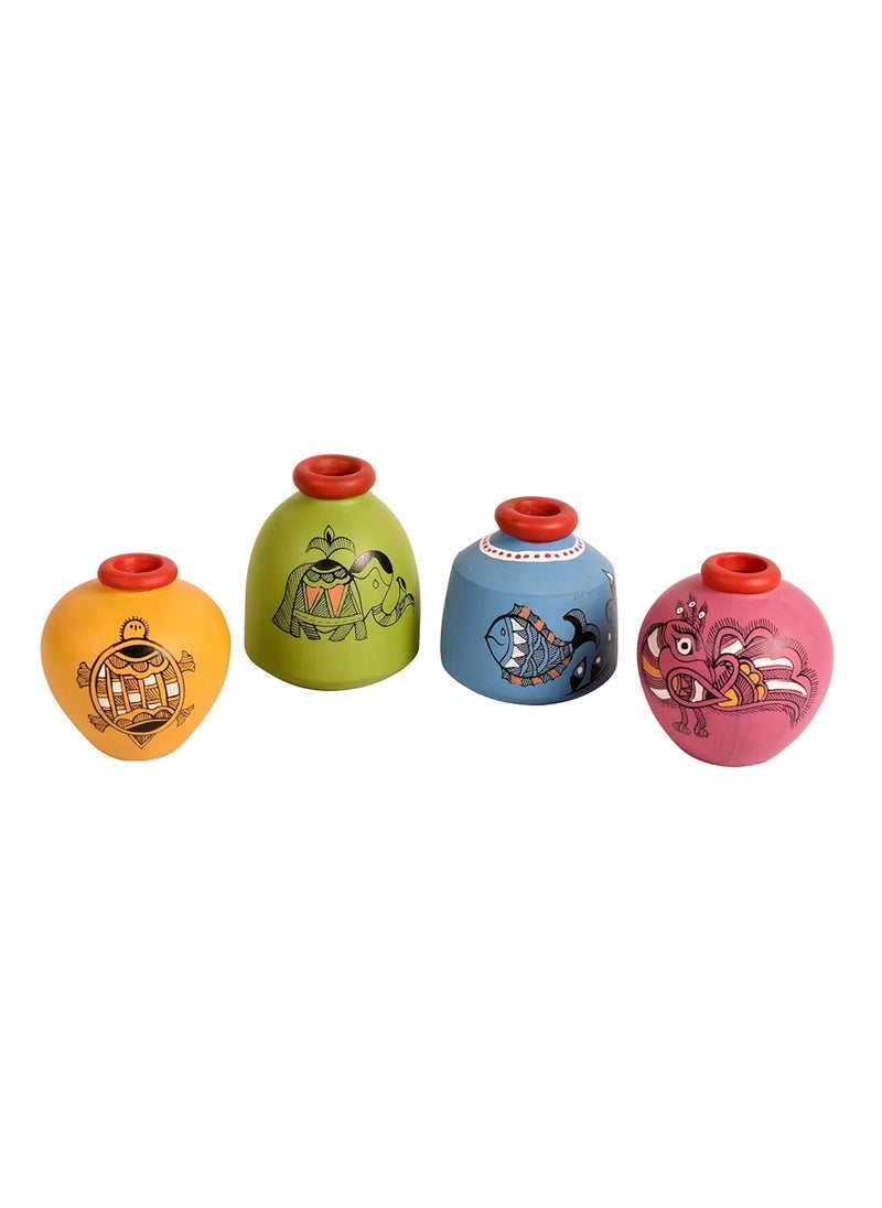 AAKRITI ART CREATIONS Aakriti Art Creations Madhubani Colored Pots Wooden Wall Ladder 16  - Image 5