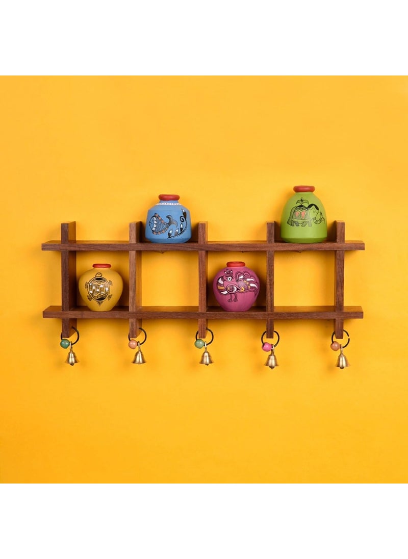AAKRITI ART CREATIONS Aakriti Art Creations Madhubani Colored Pots Wooden Wall Ladder 16  - Image 3