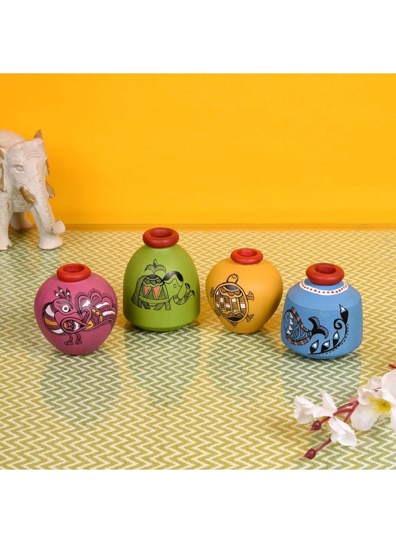 AAKRITI ART CREATIONS Aakriti Art Creations Madhubani Colored Pots Wooden Wall Ladder 16  - Image 4
