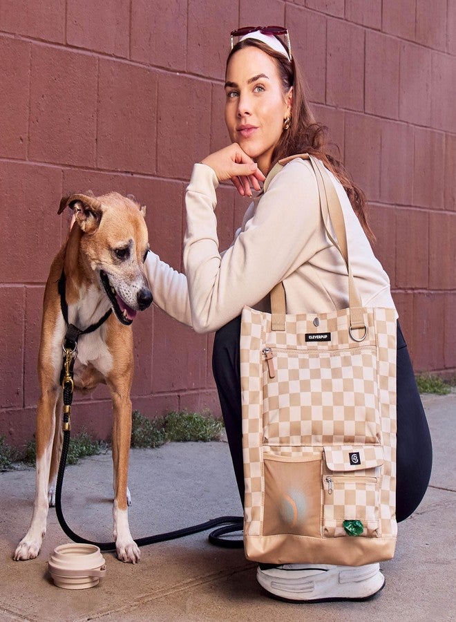 Cleverpup Park Pack 2-Piece Set Dog Gear Tote - Dog Travel Bag with 8 Pockets, Treat Pouch, Poop Bag Dispenser, Quick-Dry Ball Pocket, Collapsible Bowl, Perfect for Walks & Park Trips, Checkerboard - Image 4