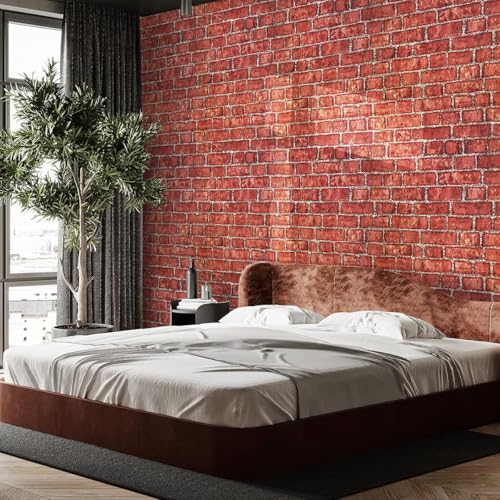Coavas Brick Wallpaper Peel and Stick Red Faux Brick Contact Paper 17.7x118.1 Inches Removable Wall Paper Adhesive Renter Friendly Wallpaper Bathroom Wallpaper Farmhouse Kitchen Backsplash - Image 2
