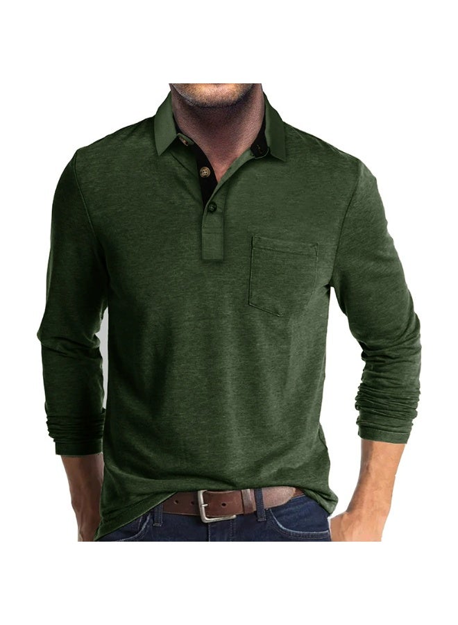 general Men's Casual Polo Shirts Classic Button Basic Long Sleeve Shirt Solid Color Cotton Tees Stylish Tops - Image 1