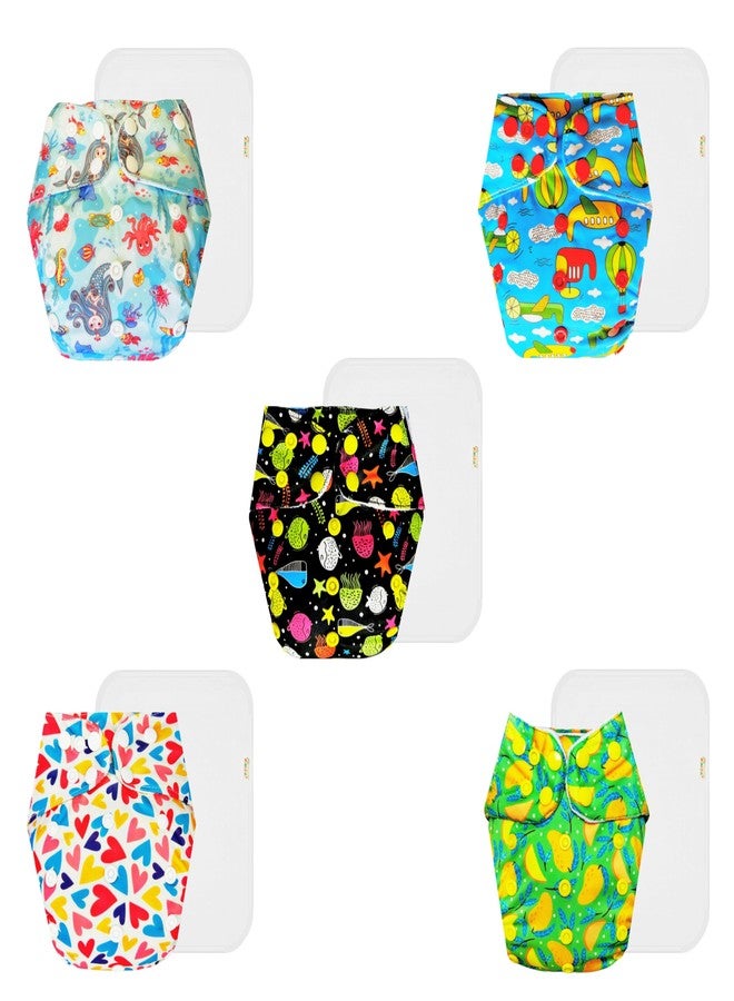حفاضات دمبلدو القماشية الممتازة مع حشوة قطنية (عبوة من 5) | شعور بالجفاف والراحة | قابلة لإعادة الاستخدام والغسل | مناسبة للسفر | مثالية لفصل الصيف الهندي | من 3 أشهر إلى 3 سنوات | للجنسين - Image 1