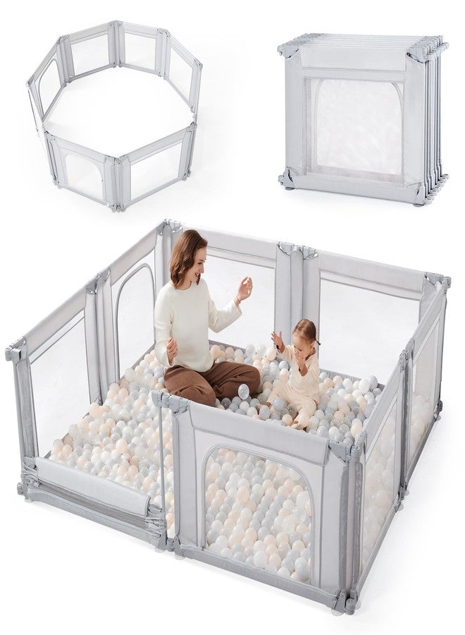 Sweeby Modular Baby Playpen, Customizable & Foldable Playpen for Babies and Toddlers with Easy Access Gate, Portable Indoor & Outdoor Play Yard, Adjustable Shape Kids Activity Center (79"x71", Grey) - Image 1