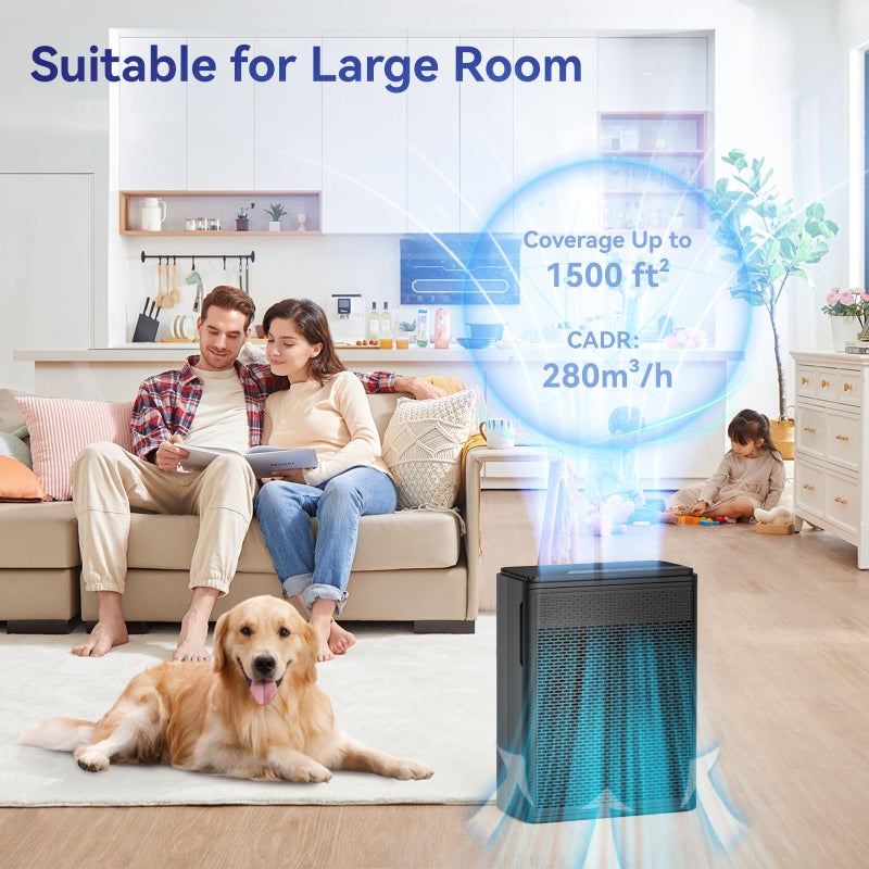 YARIKI Air Purifiers for Home Pets Covers Up to 1500 Sq Ft,H13 Hepa Filter with Washable Pre-Filter,Pet Hair Dander Smoke Air Cleaner,22 dB Quiet Sleep for Living Room Bedroom Kitchen,P280 (Black) - Image 2