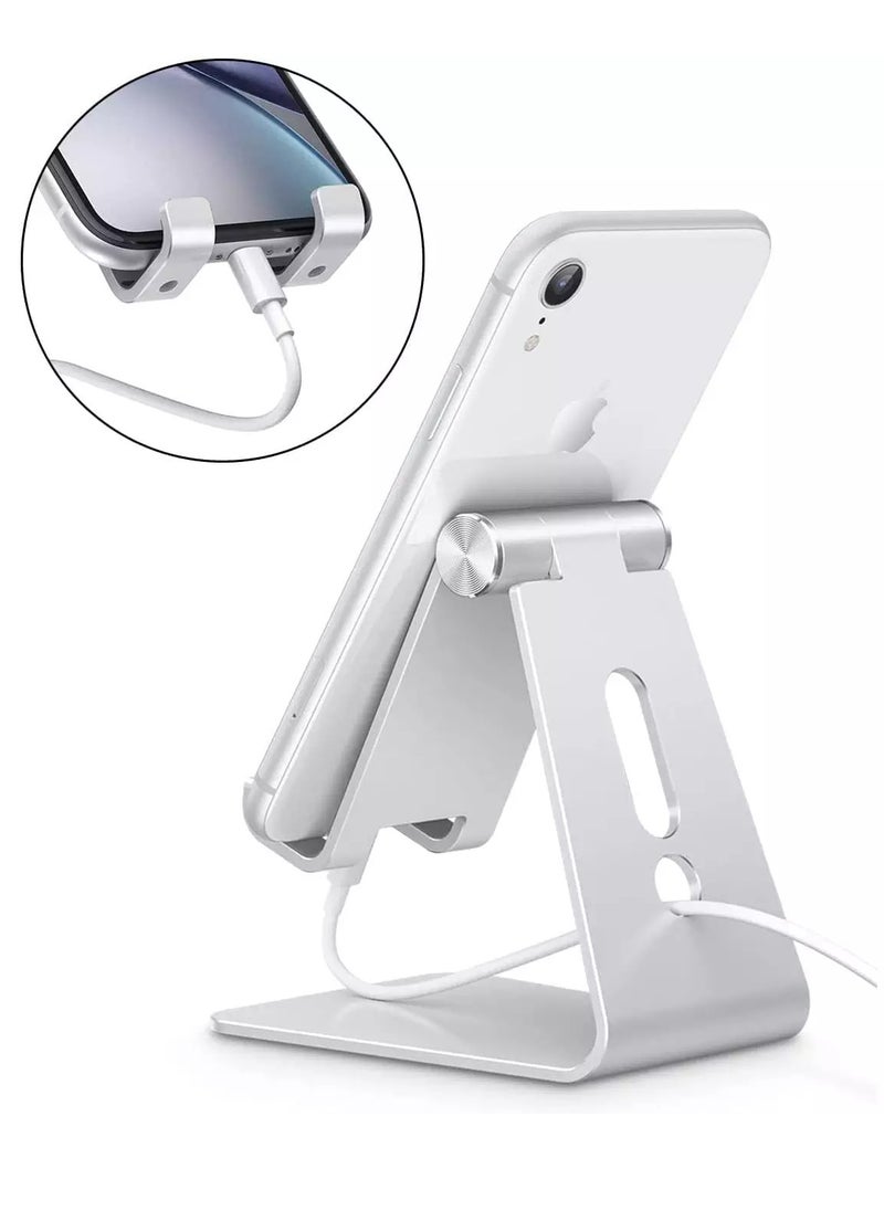 Omoton - C2 Adjustable Cell Phone Stand, Aluminum Desktop Cellphone Stand with Anti-Slip Base and Convenient Charging Port, Fits All Smart Phones - Image 1