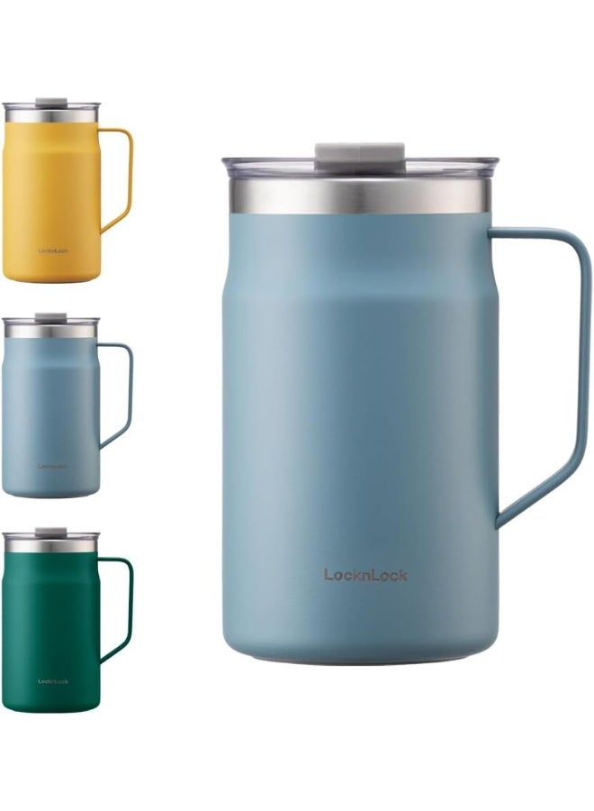 LocknLock LocknLock Metro Mug Premium 18/8 Stainless Steel Double Wall Insulated with Handle Perfect for table with Lid, Blue, 20 oz - Image 1